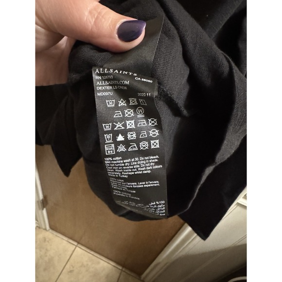 AllSaints T-Shirt Mens XL Black Long Sleeve Crewneck Minimalist Logo Casual - Picture 6 of 7